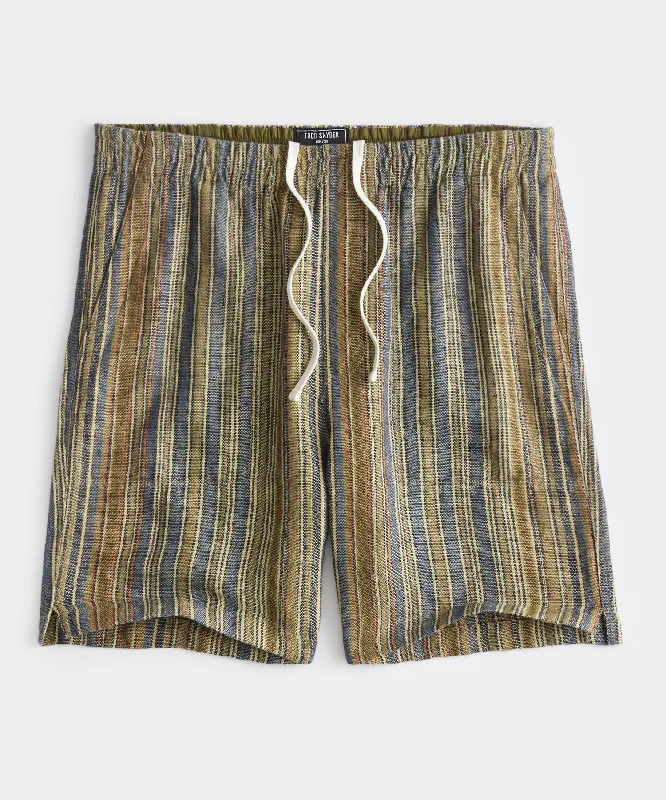 TODD SNYDER 7" ITALIAN LINEN BEACH SHORT IN MULTI STRIPE