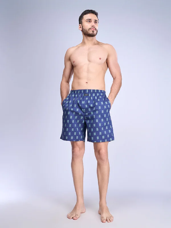 Men Blue Printed Woven Boxer Long