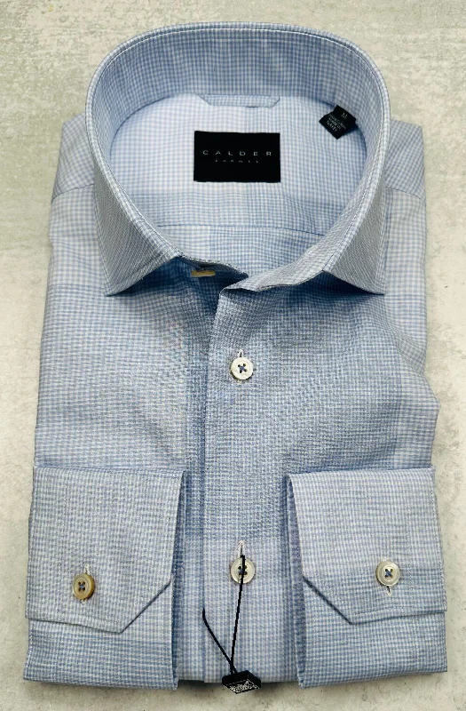 Calder Carmel Luxury Melange Poplin Check Sport Shirt in Sky Blue