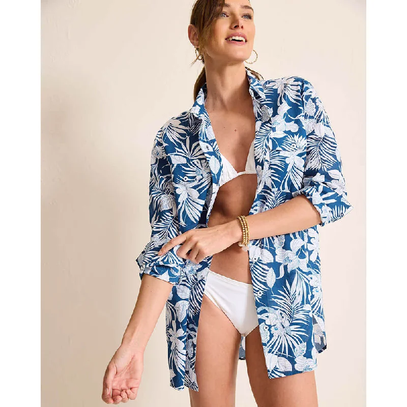 Tommy Bahama Womens Blooms Boyfriend Shirt Coverup - Indigo Tide*