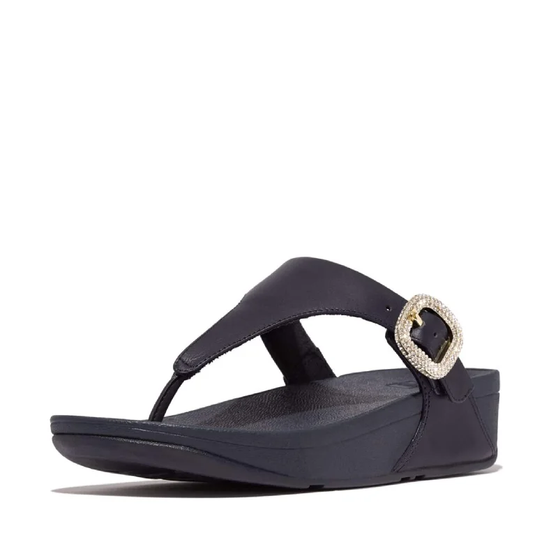 FitFlop Lulu Crystal-Buckle Leather Toe-Post Sandals - Midnight Navy