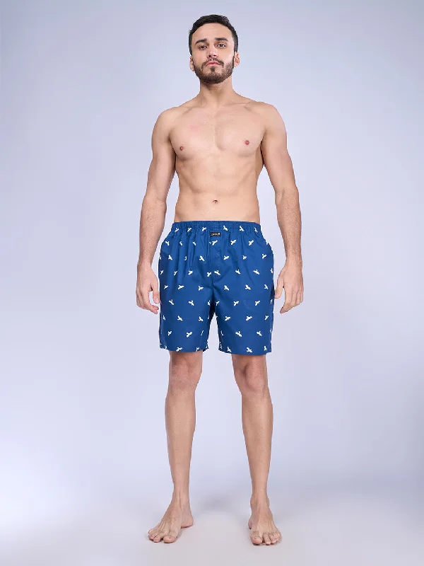 Men Navy Printed Woven Boxer Long