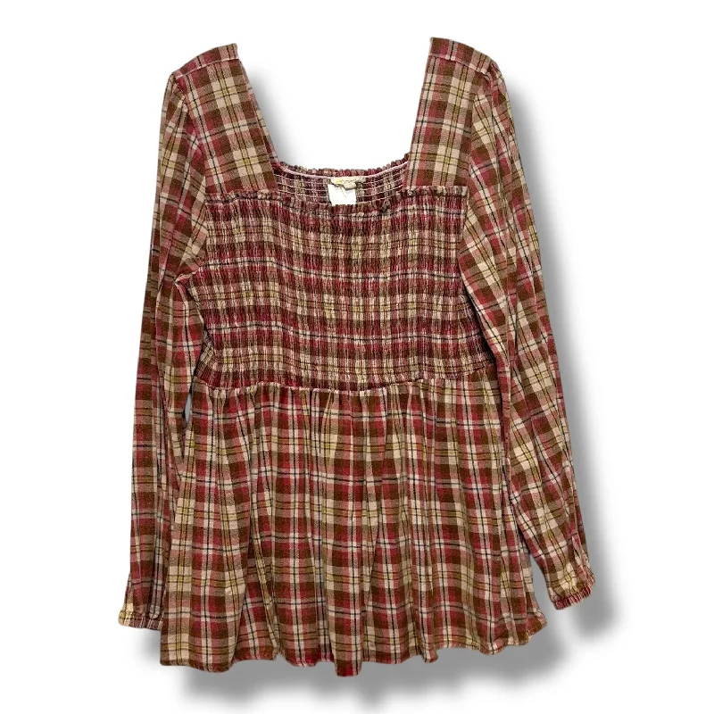 Top Long Sleeve By Oddi In Plaid Pattern, Size: 1x