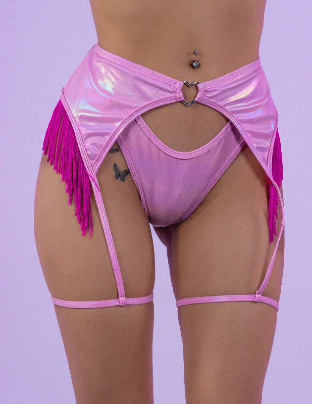 Pretty in Pink Fringe Garter Belt