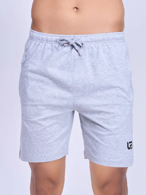 Men Grey Melange Combed Cotton Shorts