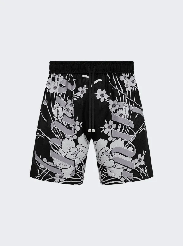 Amiri Floral Drawstring Shorts Black