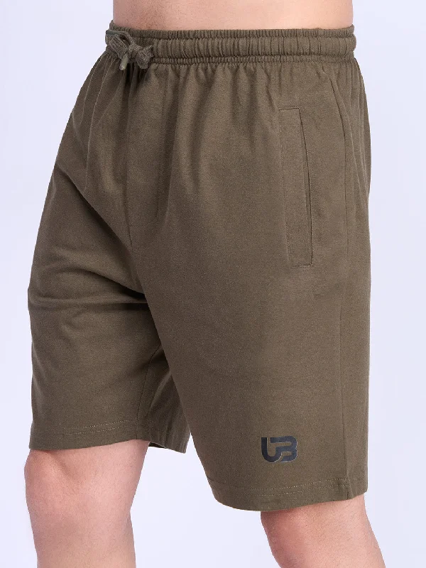 Men Olive Combed Cotton Shorts