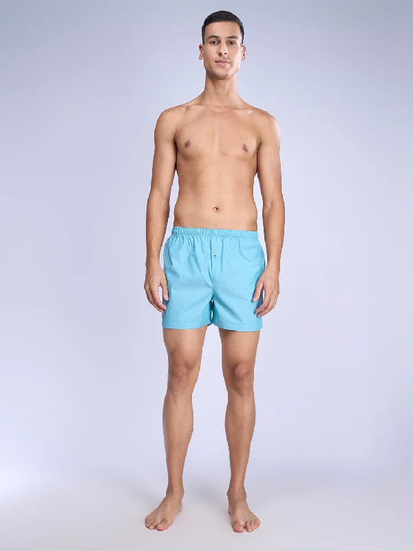 Men Woven Inner Boxer Turquoise Shorts