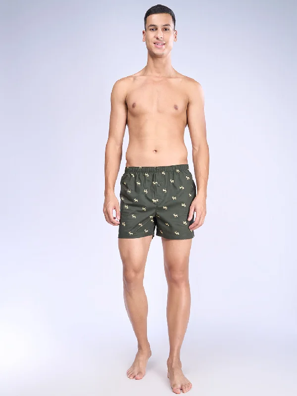 Men Woven Inner Boxer Green Print Shorts