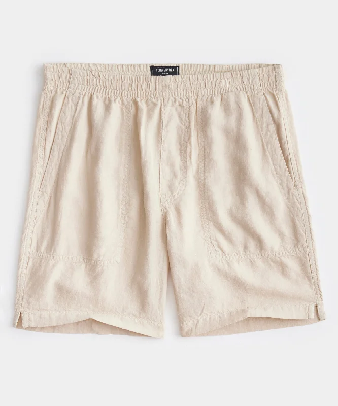 TODD SNYDER 7" ITALIAN LINEN BEACH SHORT IN SAND DOLLAR