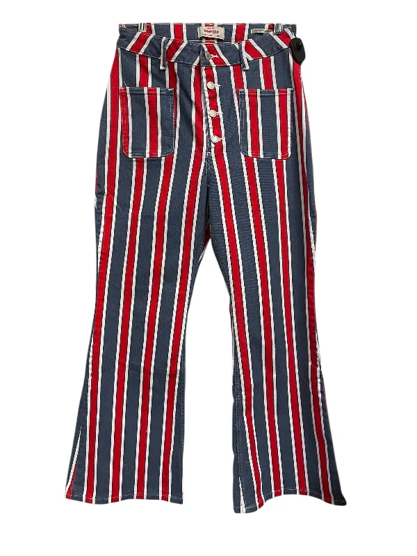 Jeans Flared By Wrangler In Blue Red & White, Size: 16