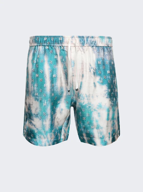 Amiri Bleached Ma Paisley Silk Shorts Blue