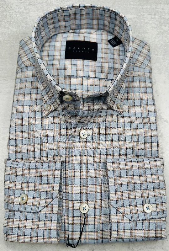 Calder Carmel Luxury Panama Oxford Check Sport Shirt in Sky Blue