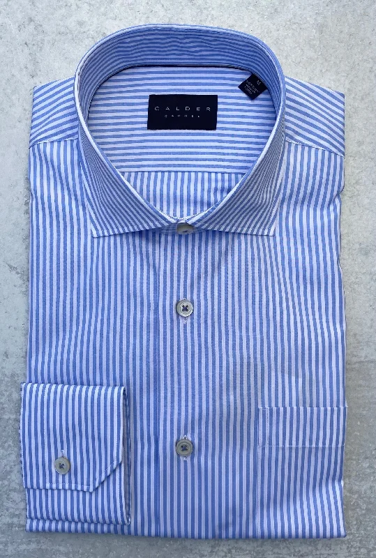 Calder Carmel Luxe Poplin Bengal Stripe Sport Shirt in Sky Blue