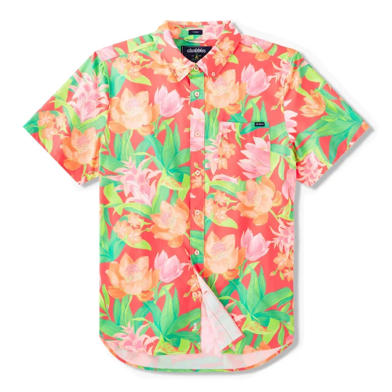 Chubbies The Tropic Like It's Hot Performance Short Sleeve Sport Shirt - Coral