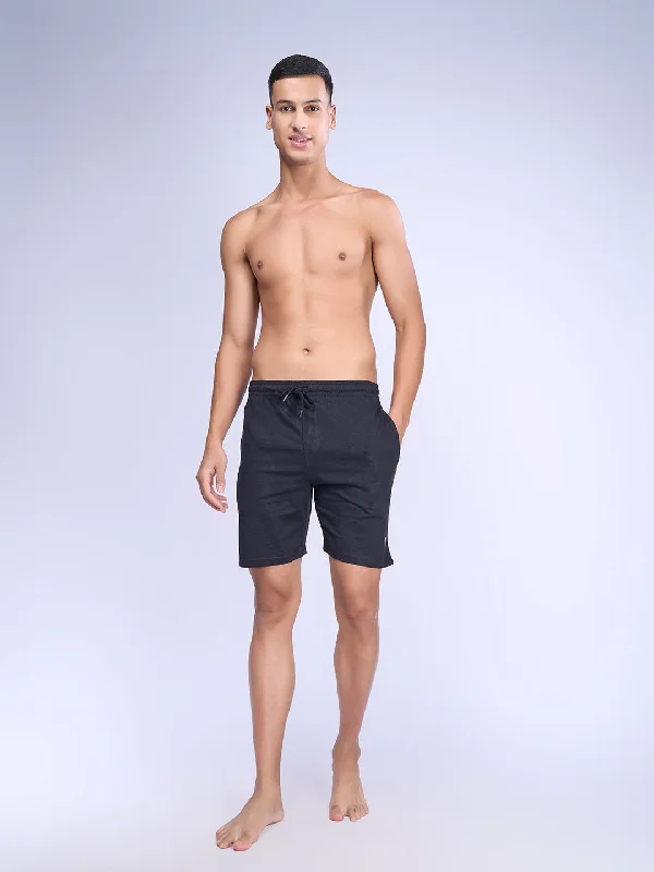 Men Combed Cotton Zipper Shorts Black-ES1