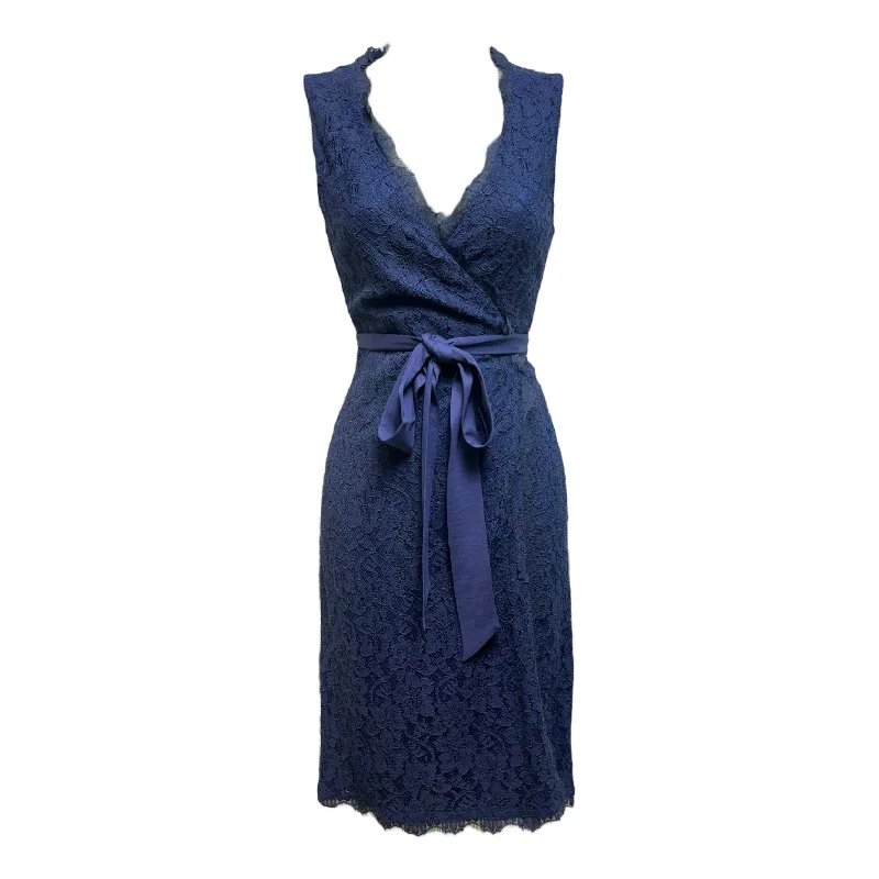 Julianna Two Lace Wrap Dress in Midnight Designer By Diane Von Furstenberg In Navy, Size: 0