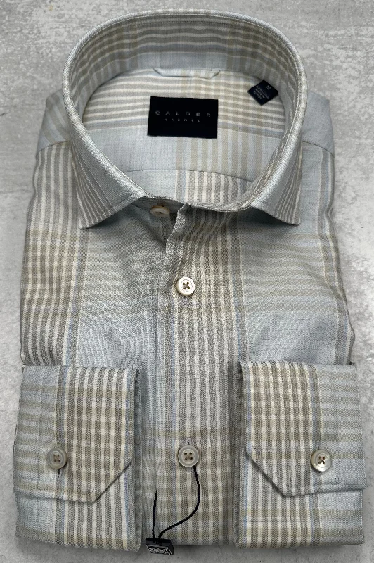 Calder Carmel Luxury Melange Twill Check Sport Shirt in Sand