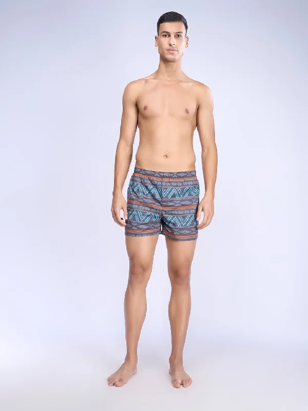 Men Woven Inner Boxer Black Leaf Shorts