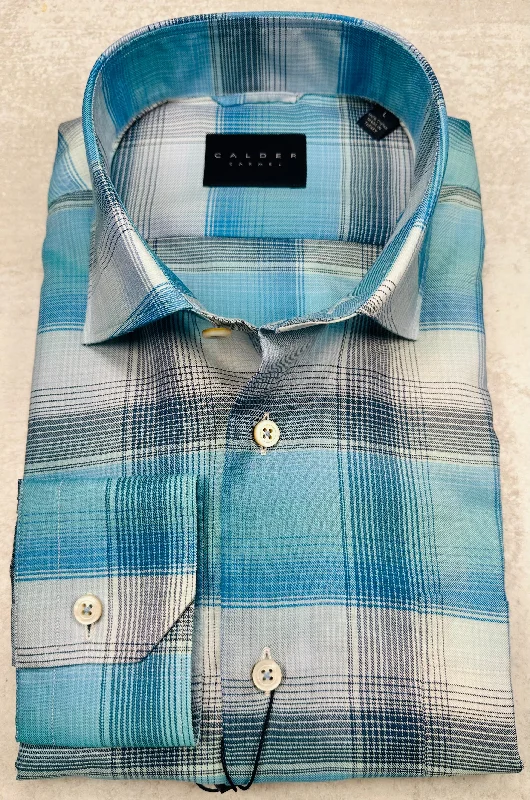 Calder Carmel Luxury Melange Twill Check Sport Shirt in Denim