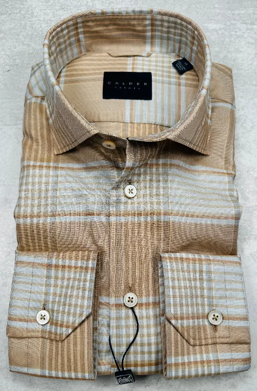 Calder Carmel Luxury Melange Twill Check Sport Shirt in Cocoa