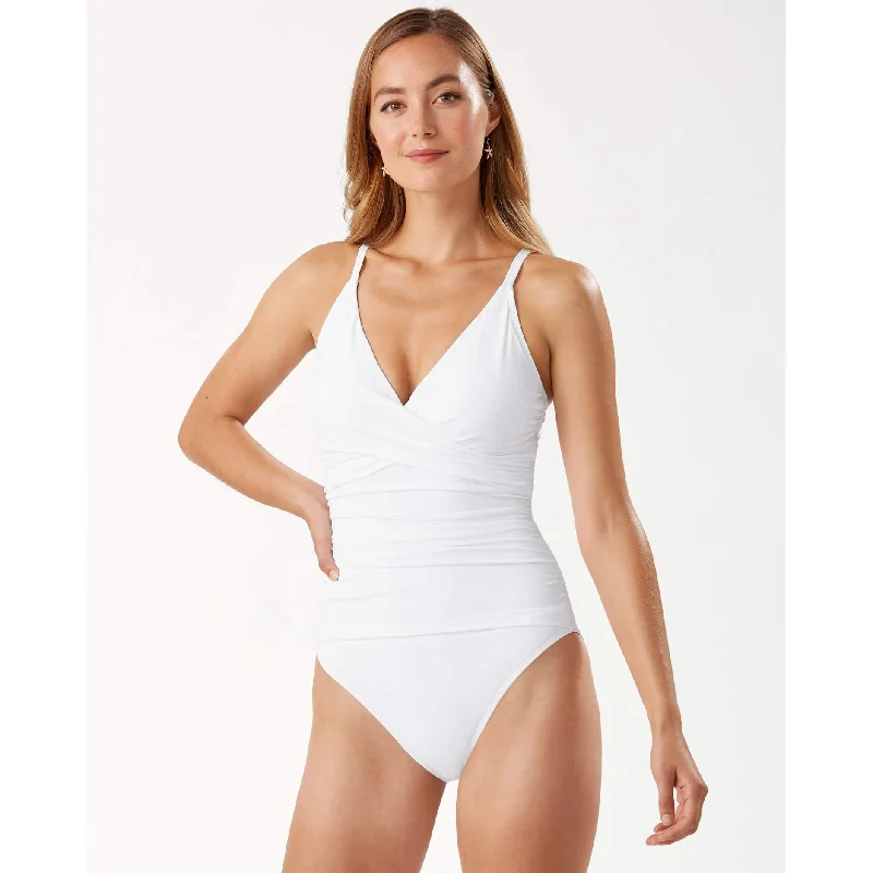 Tommy Bahama Pearl Over The Shoulder Cross Front Swimsuit - White*