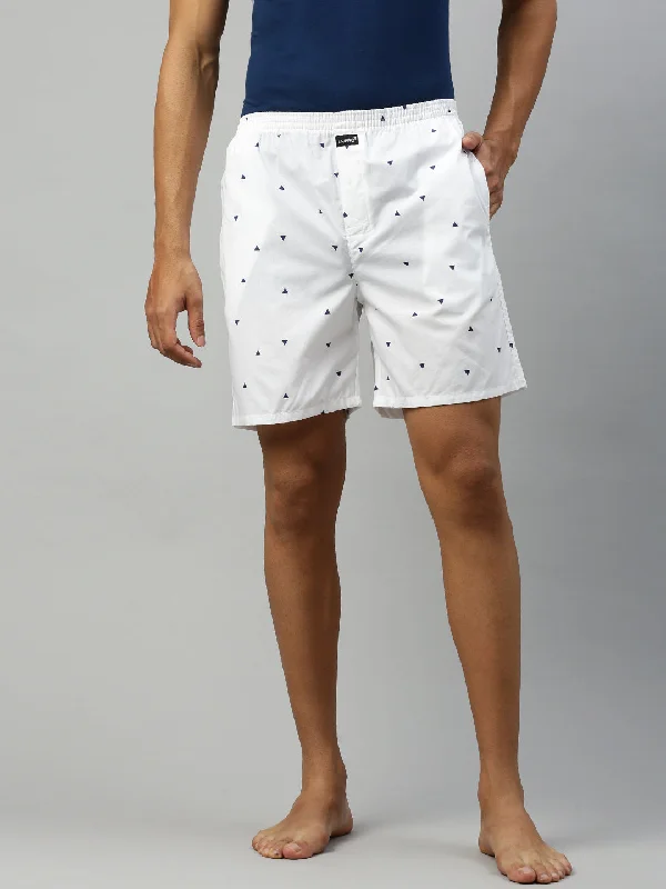 Men White Printed Woven Boxer Long WB28