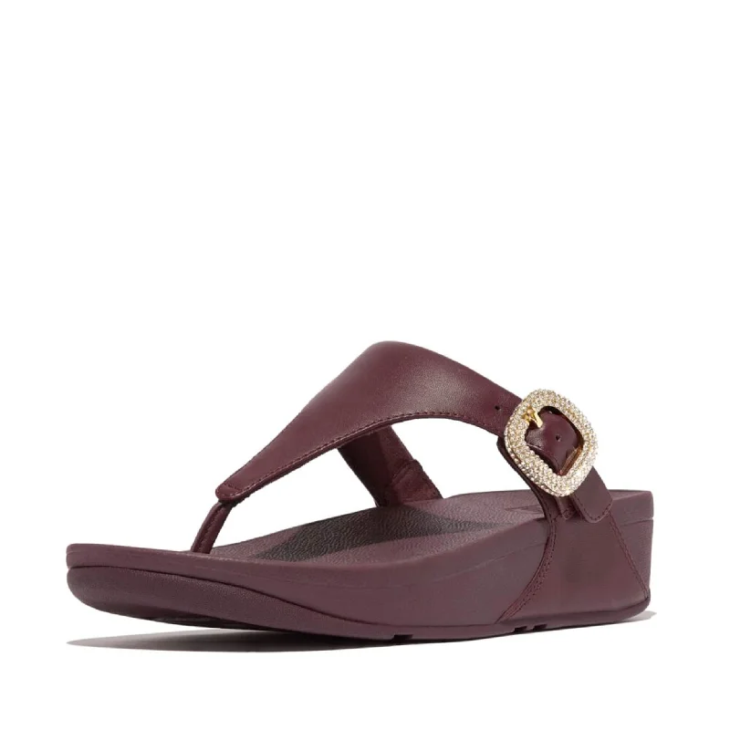 FitFlop Lulu Crystal-Buckle Leather Toe-Post Sandals - Mauve Wine