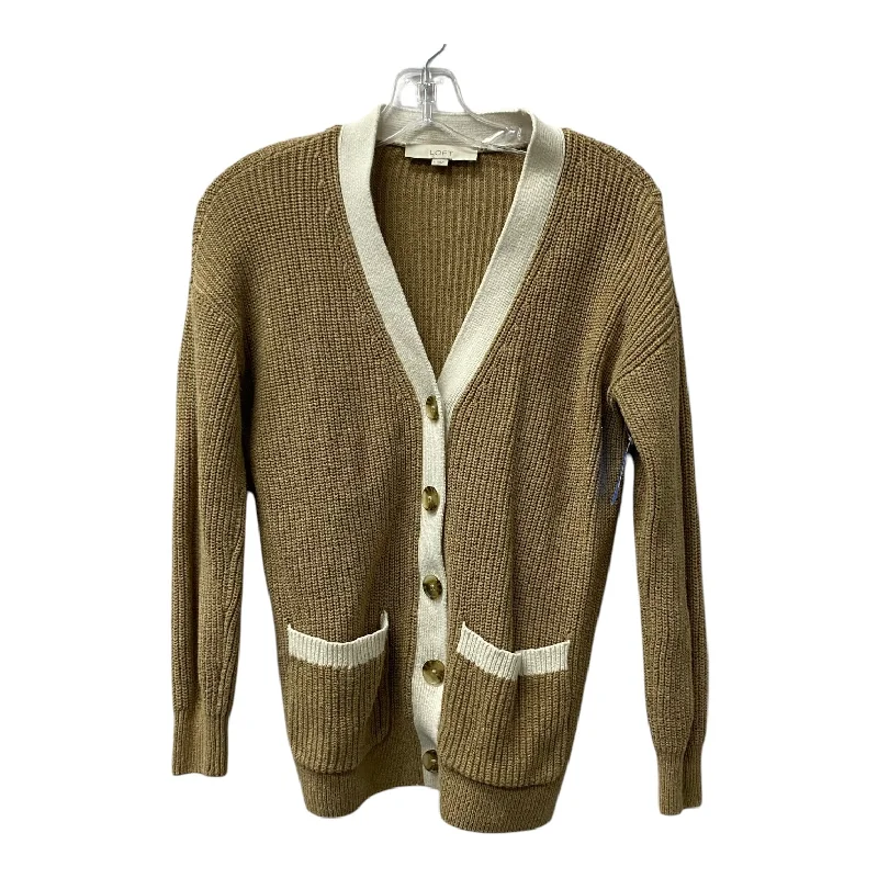 Sweater Cardigan By Loft In Tan & White, Size:S