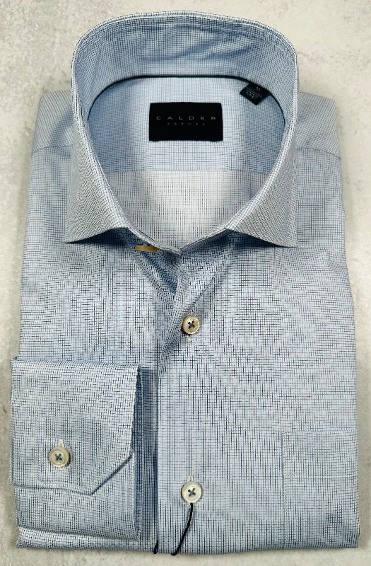 Calder Carmel Luxury 120'S Twill Micro Check Sport Shirt in Sky Blue