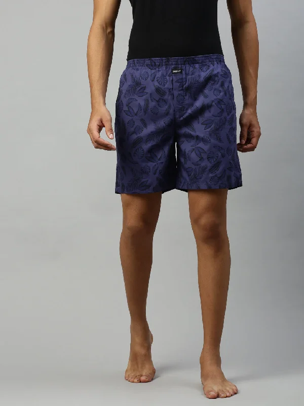 Men Dark Blue Printed Woven Boxer Long WB26