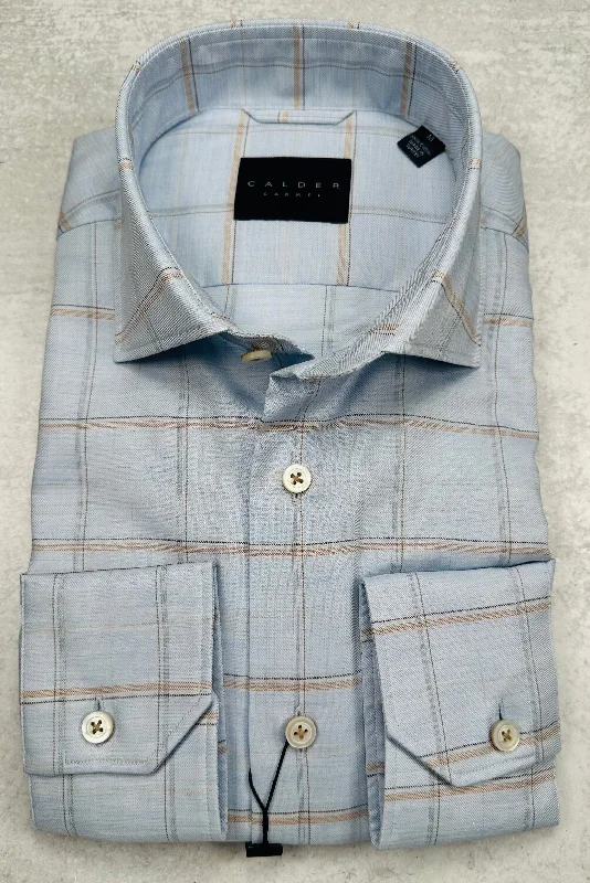 Calder Carmel Luxury Melange Twill Check Sport Shirt in Sky Blue