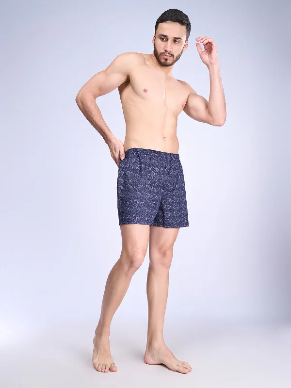 Men Woven Inner Boxer Navy Grey Shorts