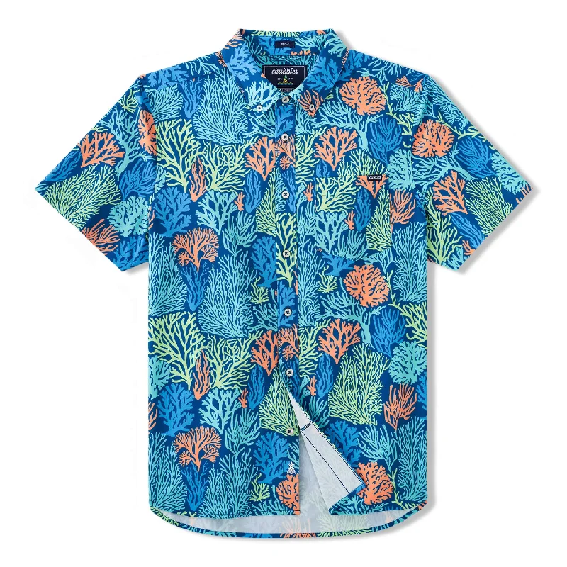 Chubbies The Coral Quarrel Performance Short Sleeve Sport Shirt - Bright Blue