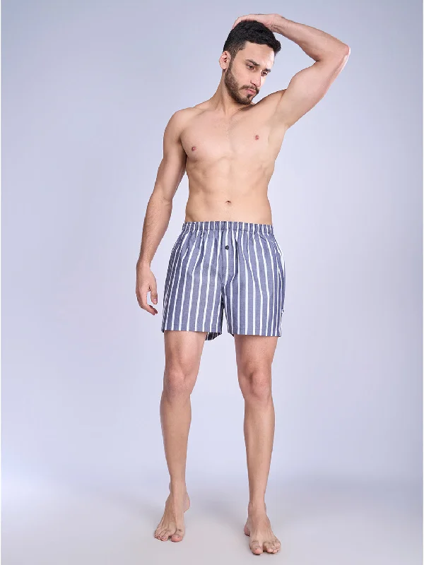 Men Woven Inner Boxer Grey Stripe Shorts