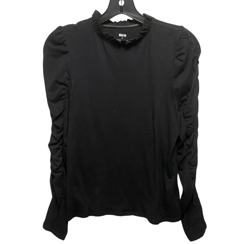 Ruffle Mock Neck Long Sleeve Top By Maeve In Black, Size: Xs