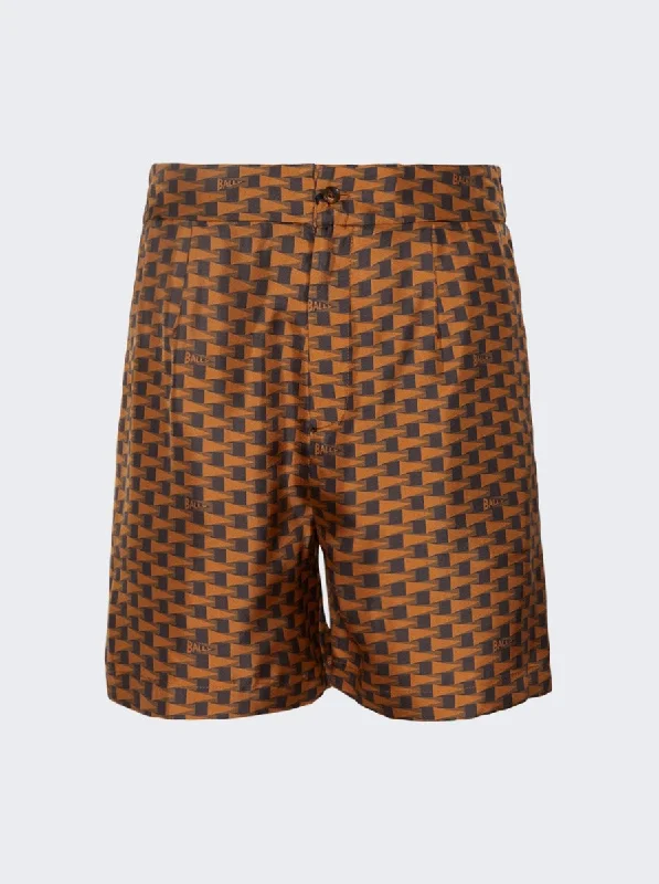 Bally Pennant Print Shorts Brown