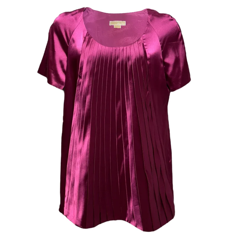 Pleated Satin Tunic Blouse Short Sleeve By Michael By Michael Kors In Pink, Size: 14