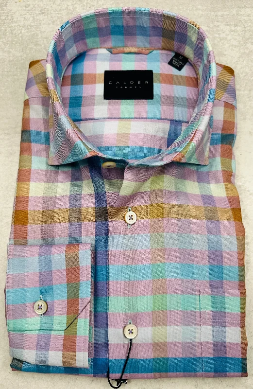 Calder Carmel Luxury Melange Twill Check Sport Shirt in Lilac