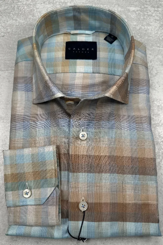 Calder Carmel Luxury Melange Twill Check Sport Shirt in Sand