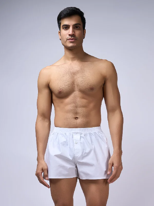 Men Woven White Boxers - Ever Free